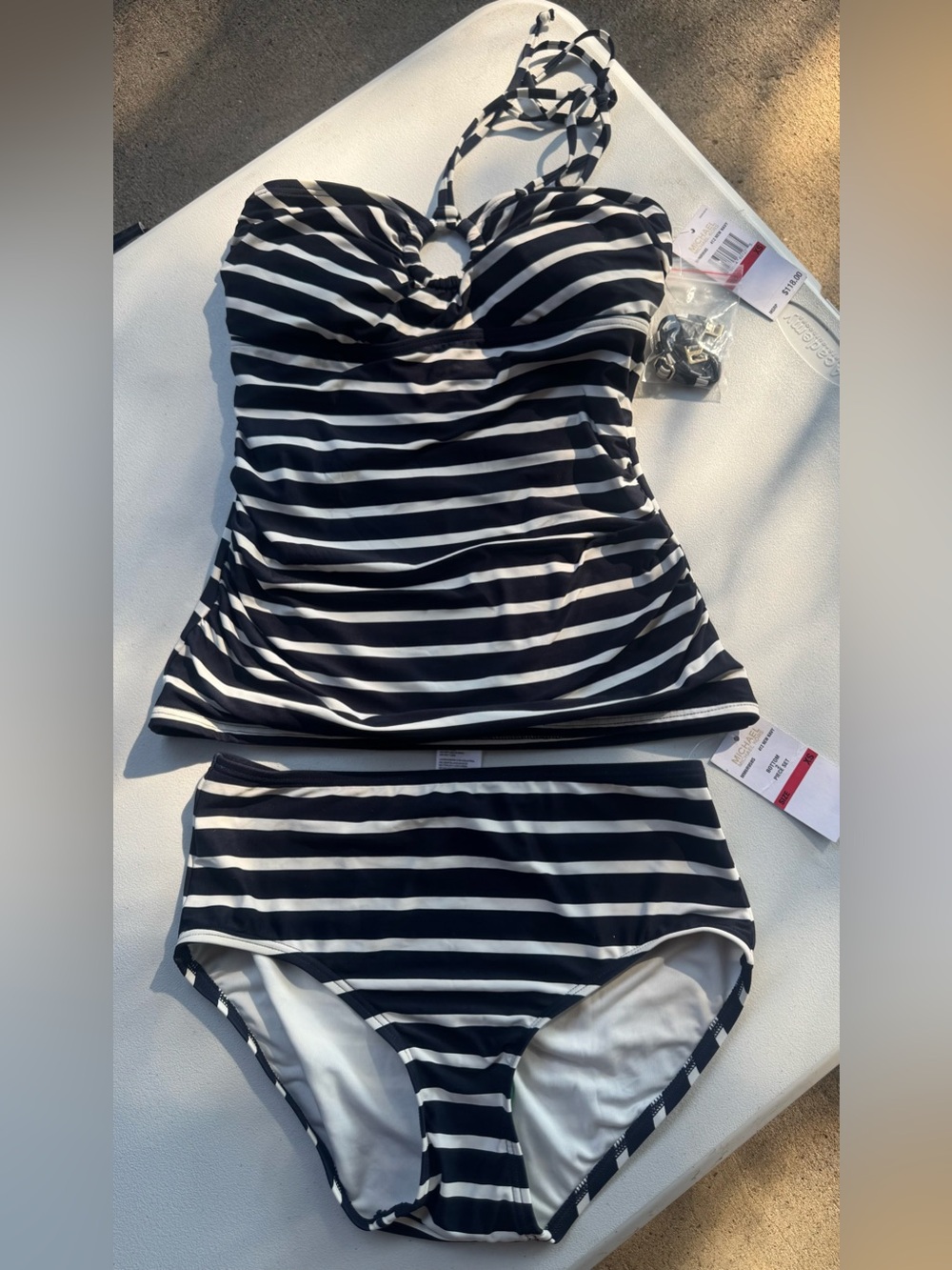 Women’s Michael Kors Navy Blue and White Striped Two-Piece Tankini